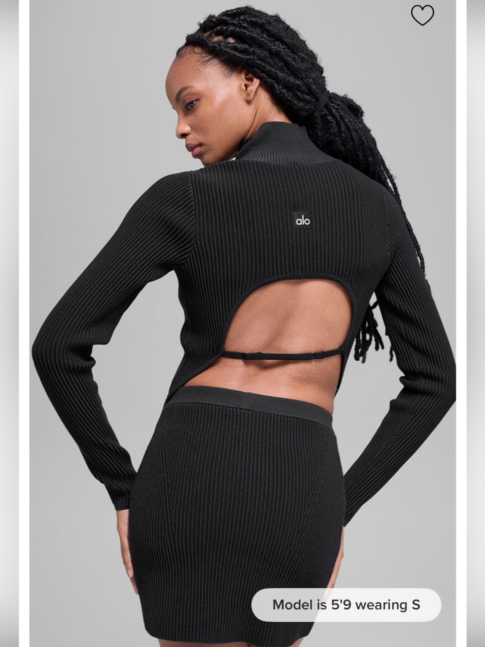 NWT Alo Denim Knit Backless Long Sleeve - Black/Anthracite - Picture 6 of 9